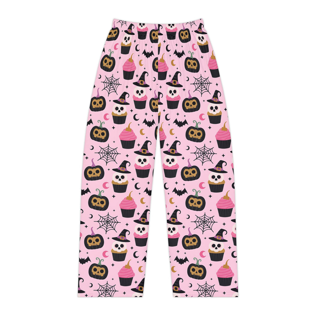 Kawaii Halloween Women's Pajama Pants, Pink and Black Pastel Goth Ghosts Bats Skulls Moons Stars Candy Black Cats, Trendy, Fun Sleepwear