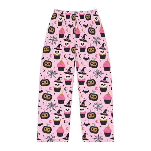 Kawaii Halloween Women's Pajama Pants, Pink and Black Pastel Goth Ghosts Bats Skulls Moons Stars Candy Black Cats, Trendy, Fun Sleepwear