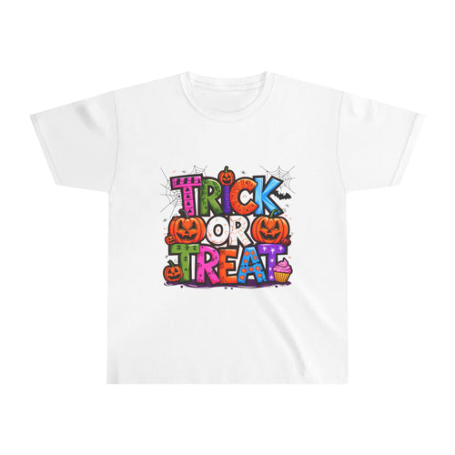 Halloween Youth Tee, Trick or Treat Shirt, Kids Halloween T-Shirt, Spooky Season Apparel, Fun Halloween Costume Top