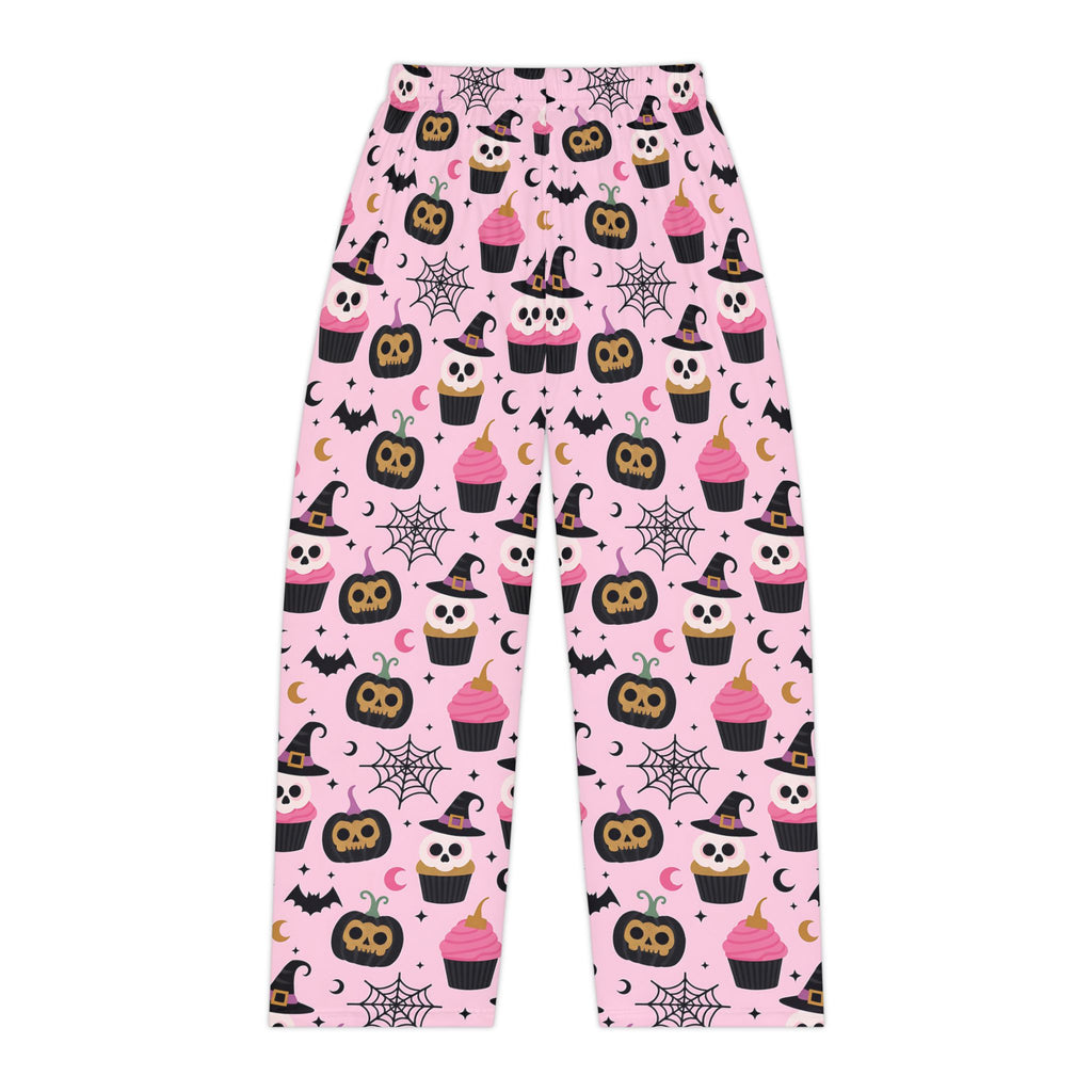 Kawaii Halloween Women's Pajama Pants, Pink and Black Pastel Goth Ghosts Bats Skulls Moons Stars Candy Black Cats, Trendy, Fun Sleepwear