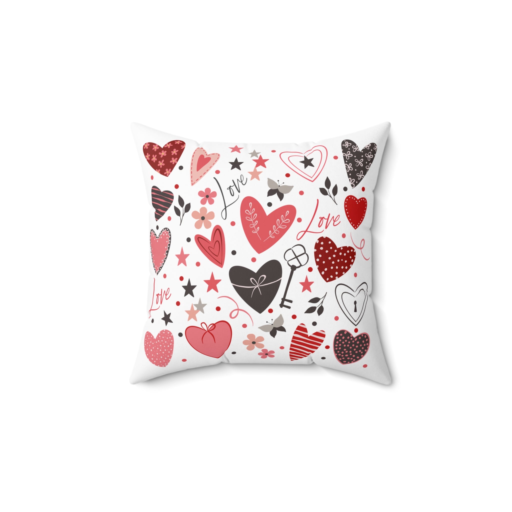 Valentine Hearts Square Pillow — Love Pattern Decorative Throw Pillow
