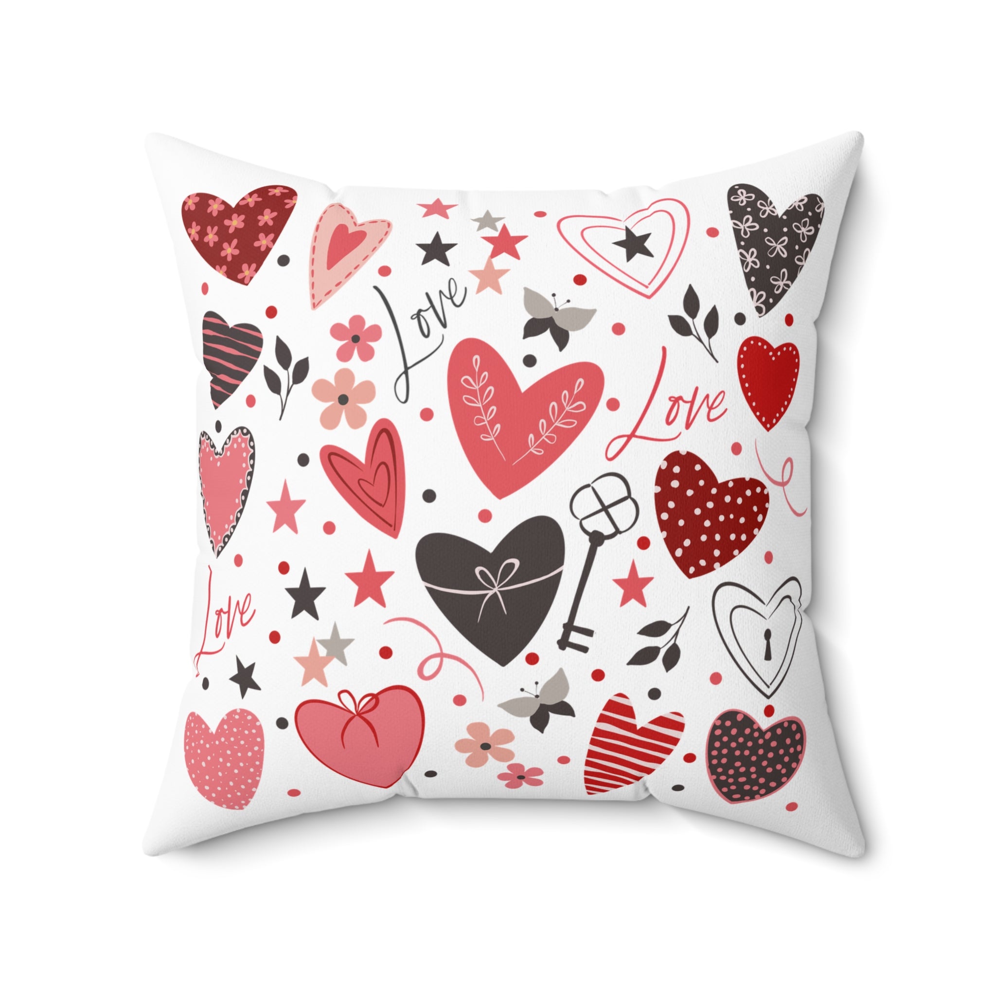 Valentine Hearts Square Pillow — Love Pattern Decorative Throw Pillow